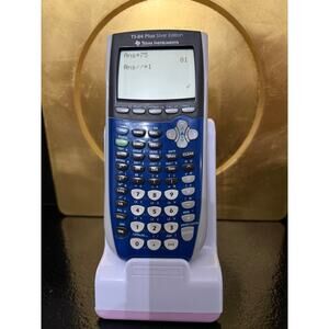 Texas Instruments TI-84 Plus Silver Edition graphing calculator in blue/silver